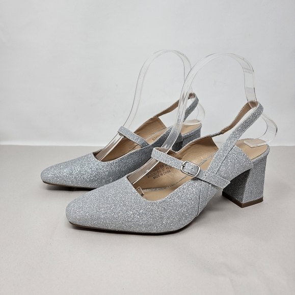 Dream Pairs High Heels Womens Sz 6.5 Silver Glitter Sling Back Mary Jane Strap - Picture 3 of 10